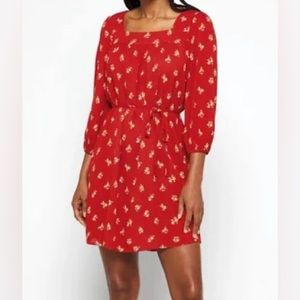 Market & Spruce Amber Square Neck Puff Sleeve Cognac Dress. Large